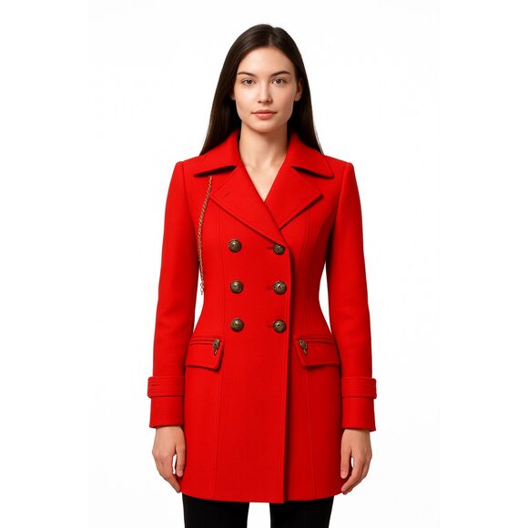 GUESS Jackets & Blazers - Guess Red Wool Blend Military Peacoat Jacket Double Breasted Belted Medium NEW